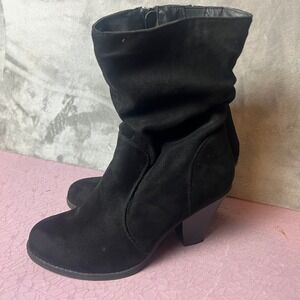 Womens Torrid Black Suede Slouchy Ankle Boots Block Heel Zipper Womens Size 9